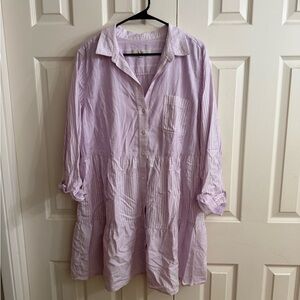 LOFT Light Purple Striped Shirt Dress